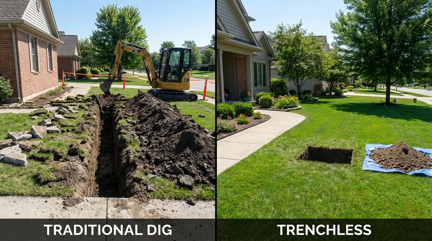 Trenchless sewer repair with minimal yard damage versus traditional excavation in Bear, DE